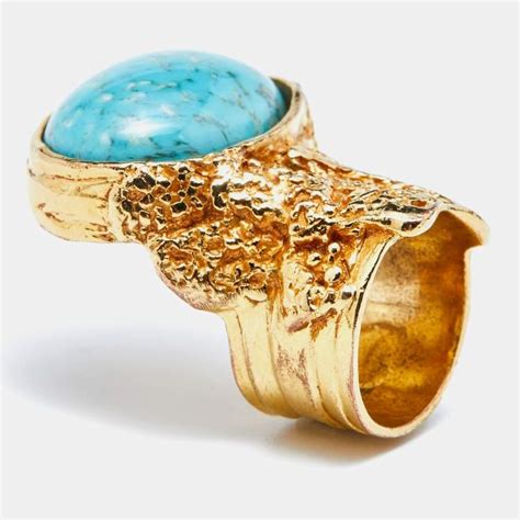 Arty ring Yves Saint Laurent Turquoise size 5 ¼ US in Gold .